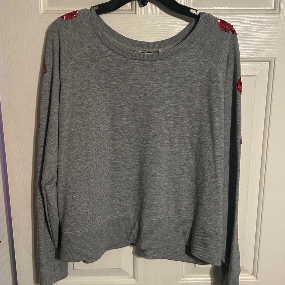 Victoria’s Secret Gray Sweater with Red Sequin Accents